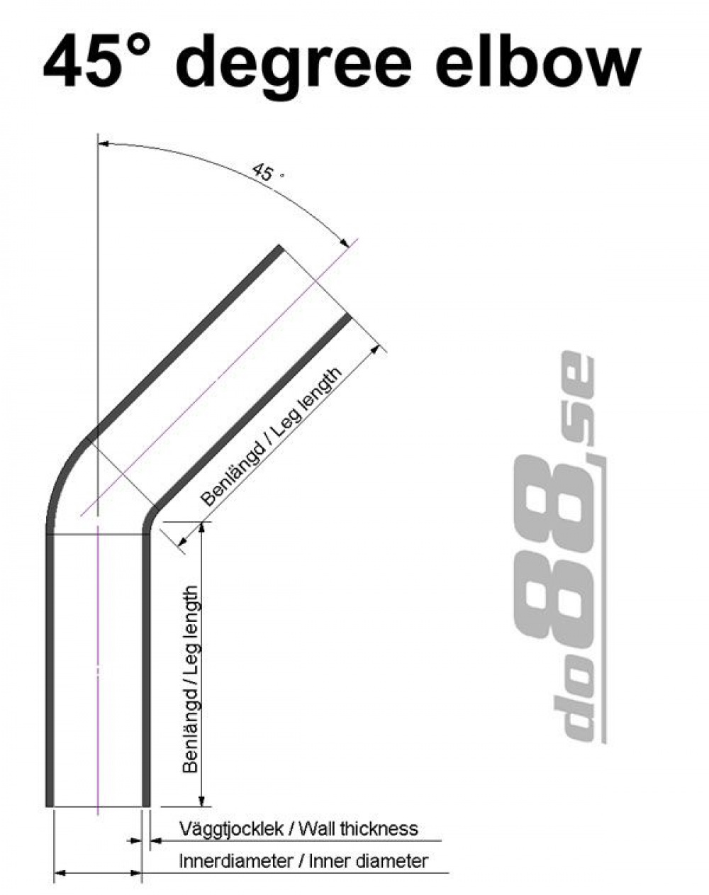 Silikonslang Svart 45 grader 2,75´´ (70mm)
