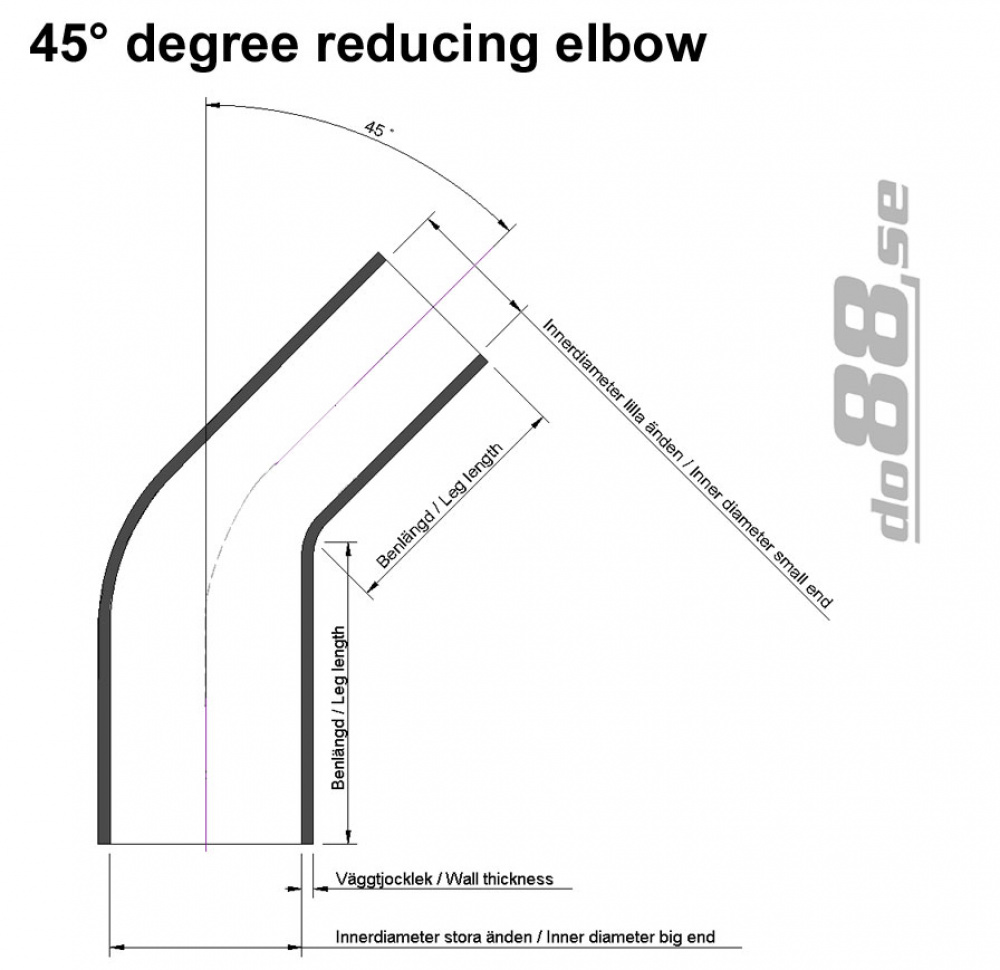 Silikonslang Svart 45 grader 3,125 - 3,5´´ (80-89mm)
