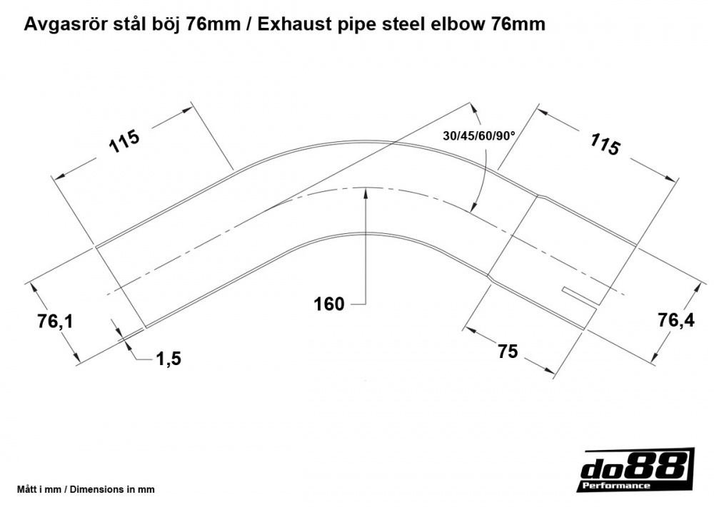 Avgasrör stål 30 grader 3´´ (76mm)