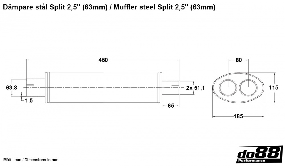 Dämpare stål Split 2 / 2,5´´ (51/63mm)