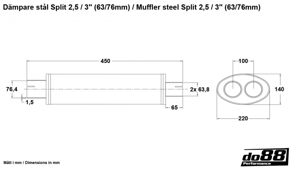 Dämpare stål Split 2,5 / 3´´ (63/76mm)