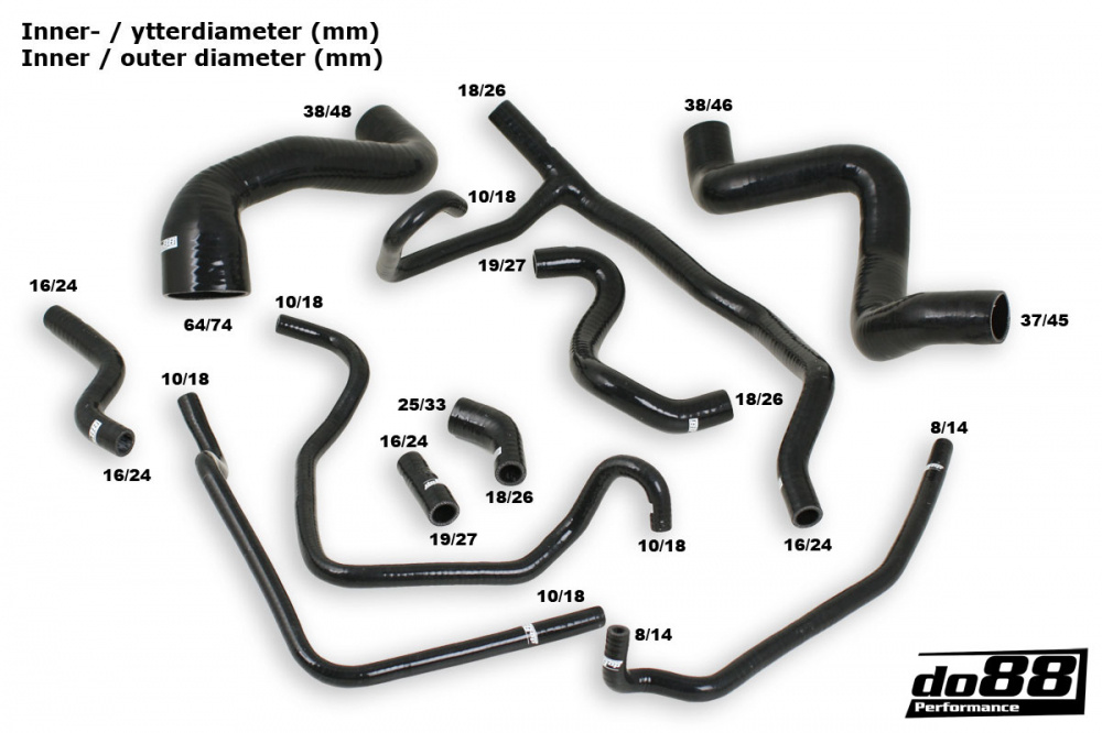 Porsche 968 Kylarslangar Svart
